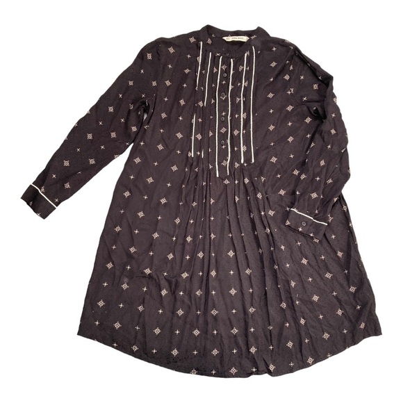 Zara Black Textured Diamond Print Pleated Neckline Long Sleeve Mini Dress - Picture 2 of 11